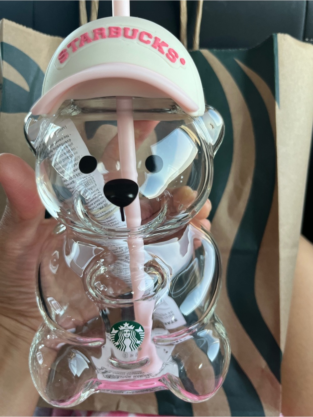Starbucks Clear Bear Tumbler with Pink Cap and Straw